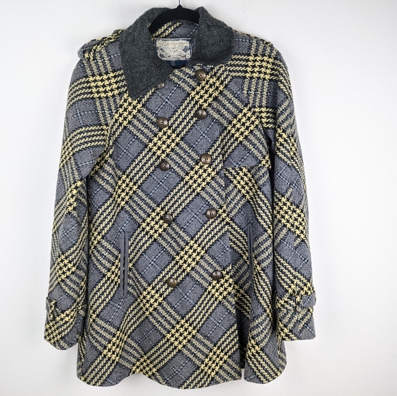 Free People Double Breasted Plaid Coat Size 8